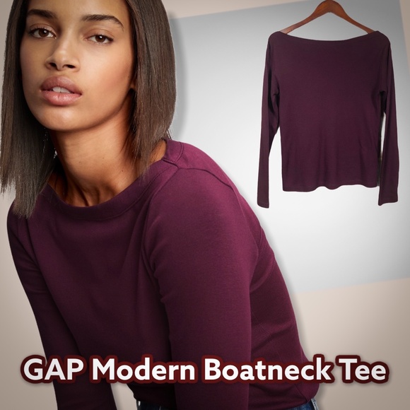 GAP Modern Boatneck Tee - Burgundy/Red - Large - Picture 1 of 9